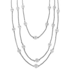 TORY BURCH • Silver Triple Strand Logo Necklace